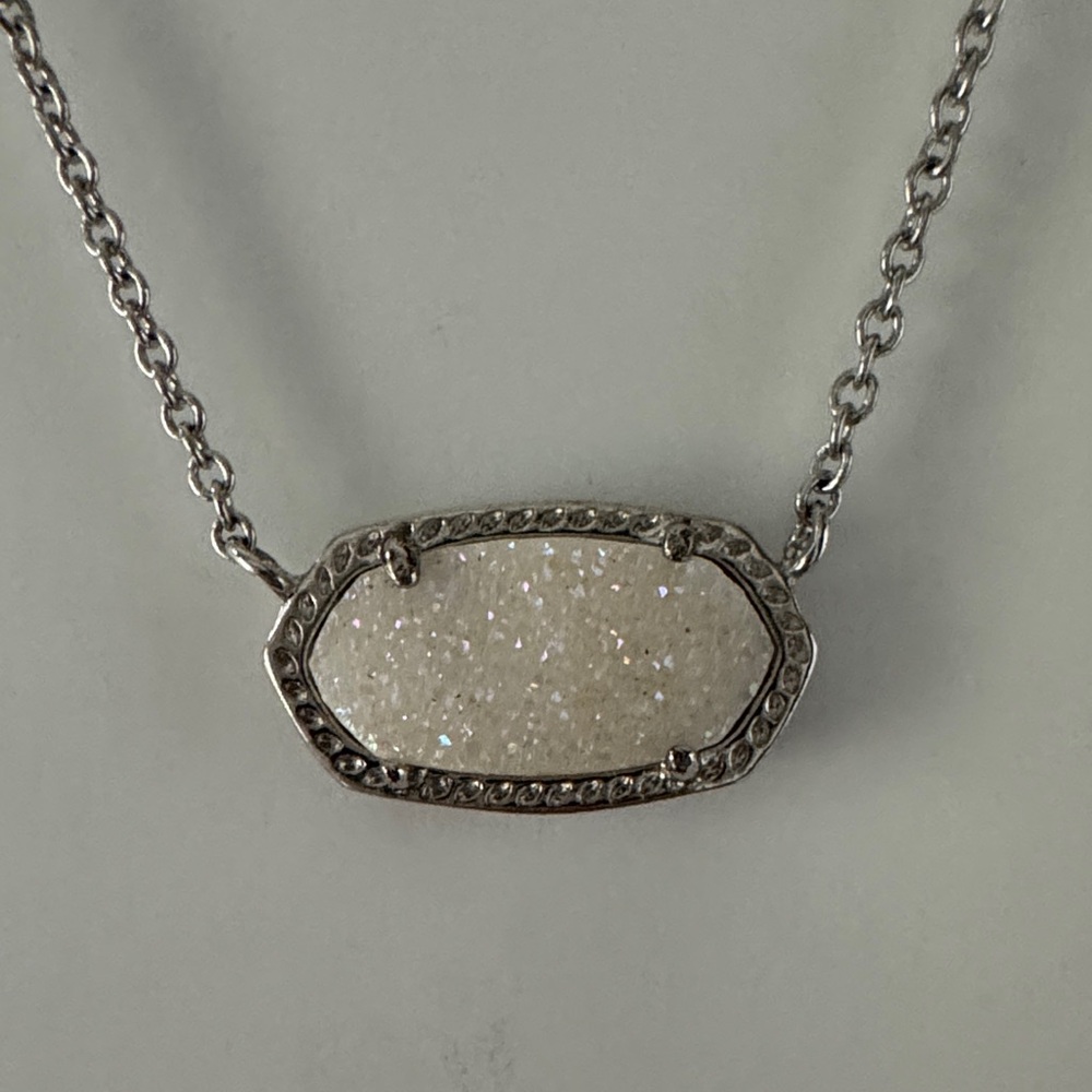 Kendra Scott Elisa White Drusy Silver Plated Pendant Necklace